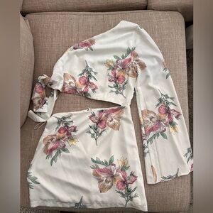 One Shoulder White Floral Dress